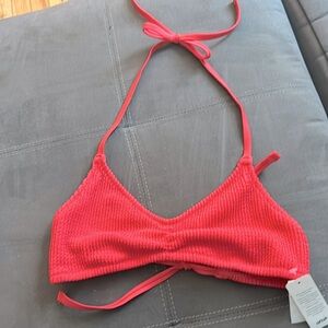 Aerie NWT Red crinkle halter tie Bikini top M
